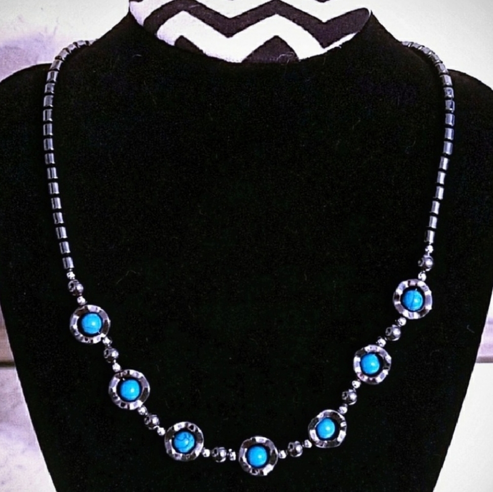 Jamaican hematite and turquoise necklace